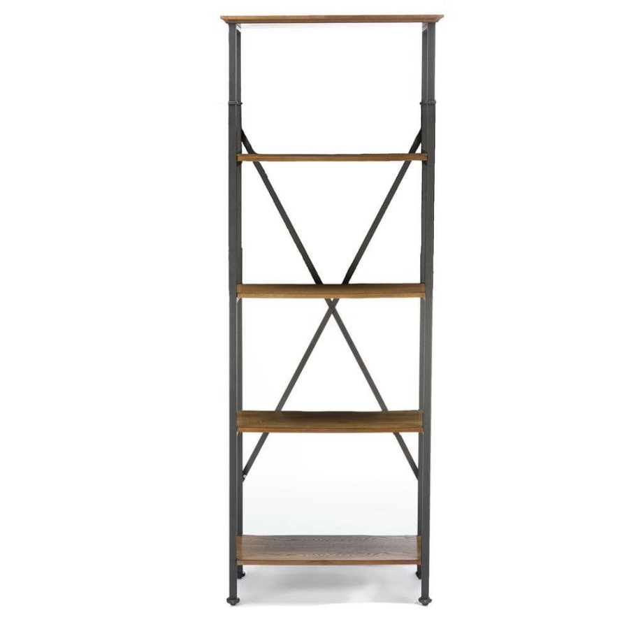 Bar Furniture * | 74.25 In. Medium Brown Metal 4-Shelf Etagere Bookcase With Open Back By Baxton Studio