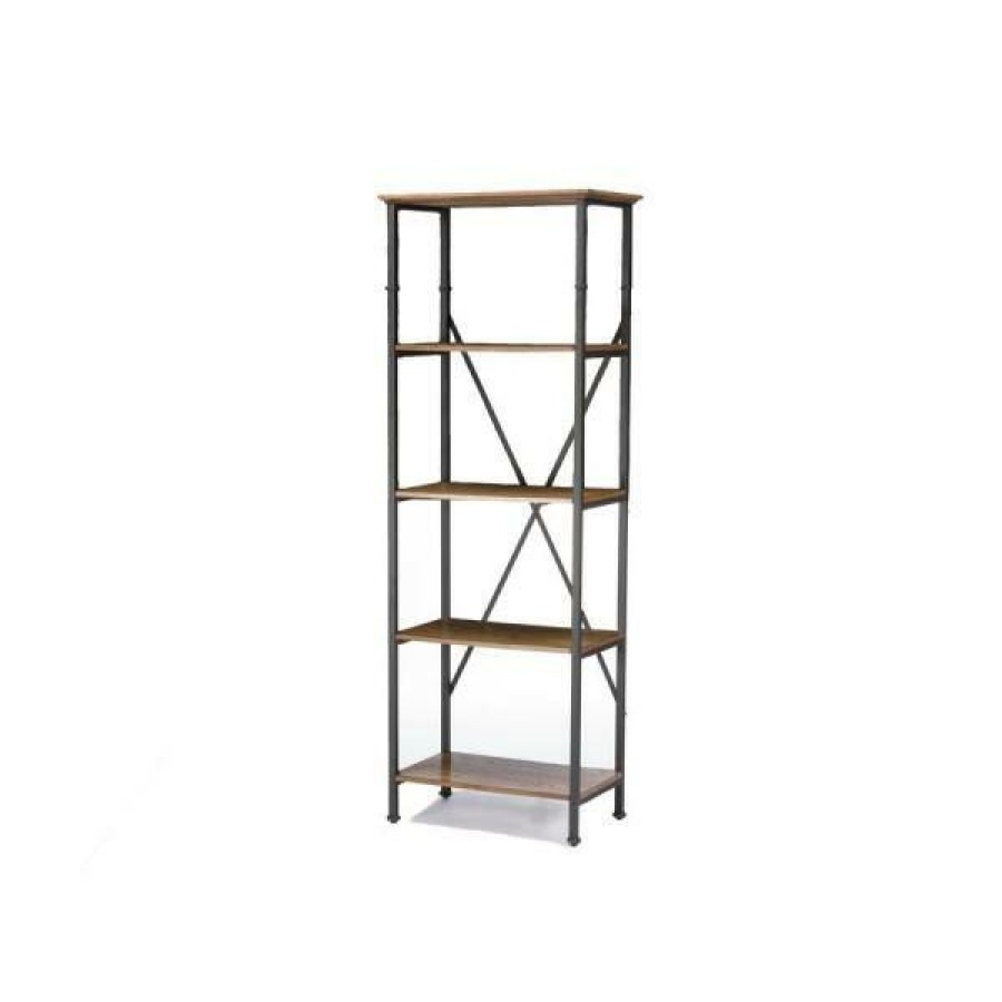 Bar Furniture * | 74.25 In. Medium Brown Metal 4-Shelf Etagere Bookcase With Open Back By Baxton Studio