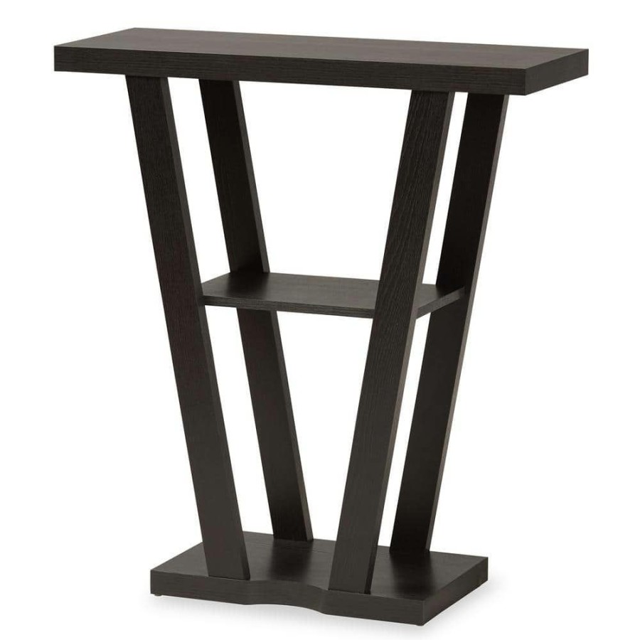 Living Room Furniture * | Boone 31.1 In. Rectangle Dark Brown Wood Console Table By Baxton Studio