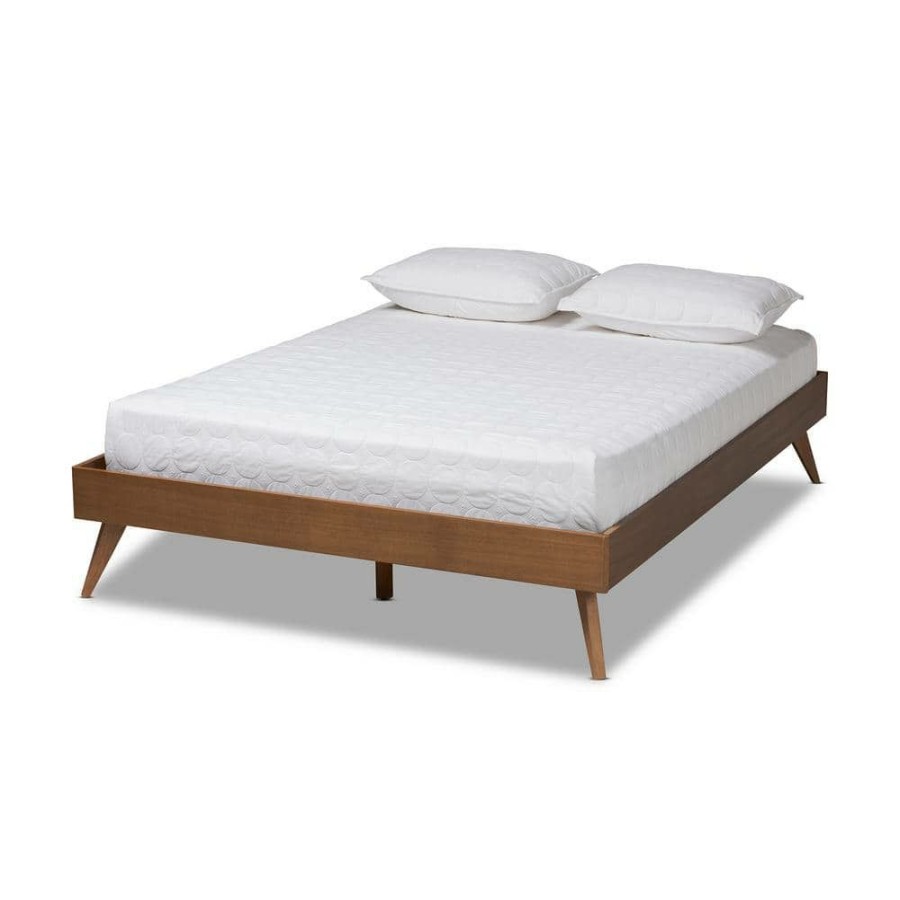 Bedroom Furniture * | Lissette Walnut Queen Platform Bed Frame By Baxton Studio