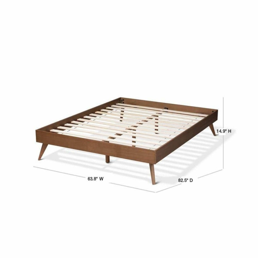 Bedroom Furniture * | Lissette Walnut Queen Platform Bed Frame By Baxton Studio