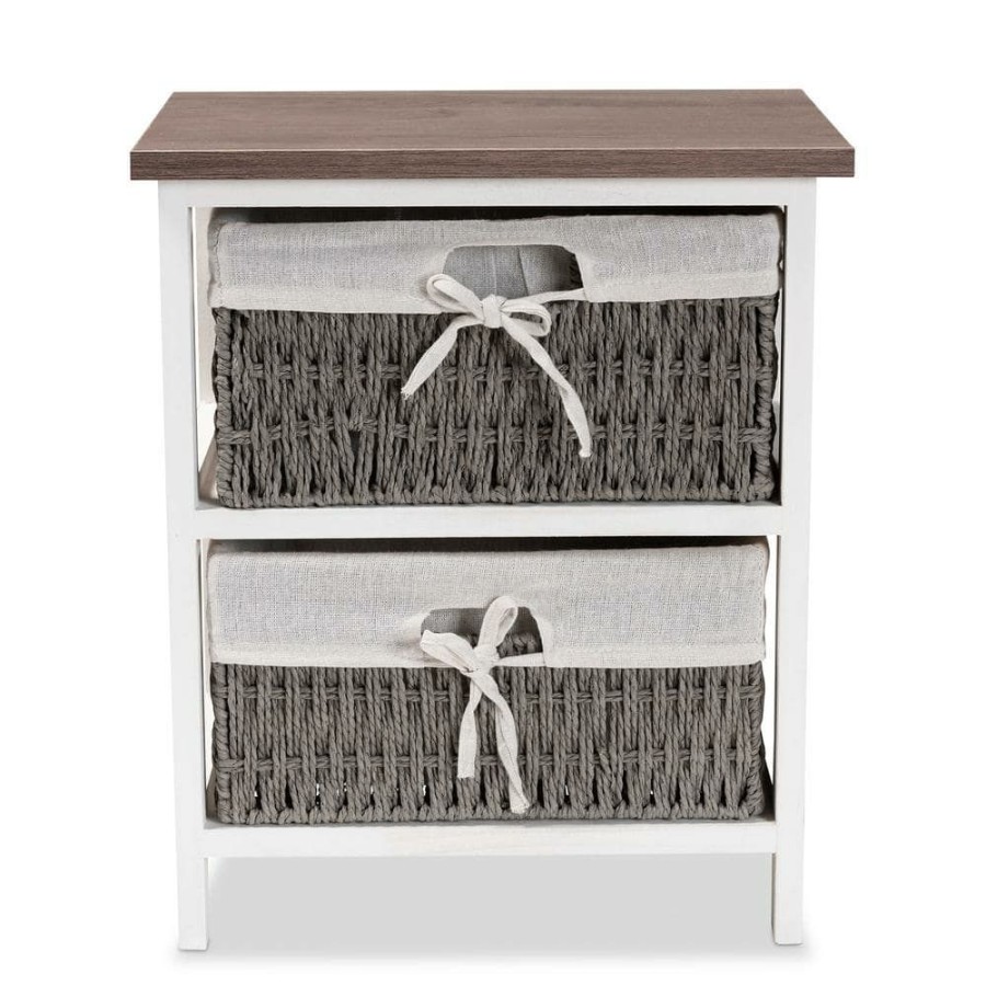 Bar Furniture * | Terena Grey And Walnut Brown And White Storage Cabinet With 2-Baskets By Baxton Studio