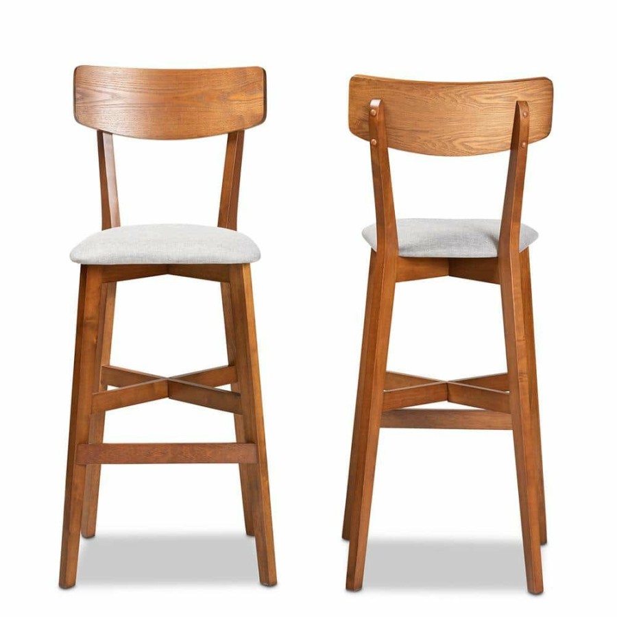 Bar Furniture * | Cameron 30.3 In. Grey And Walnut Brown Bar Stool (Set Of 2) By Baxton Studio