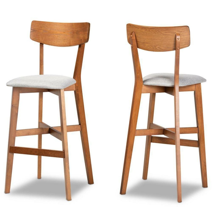 Bar Furniture * | Cameron 30.3 In. Grey And Walnut Brown Bar Stool (Set Of 2) By Baxton Studio