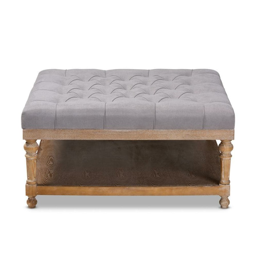 Living Room Furniture * | Kelly Grey And Greywashed Storage Ottoman By Baxton Studio