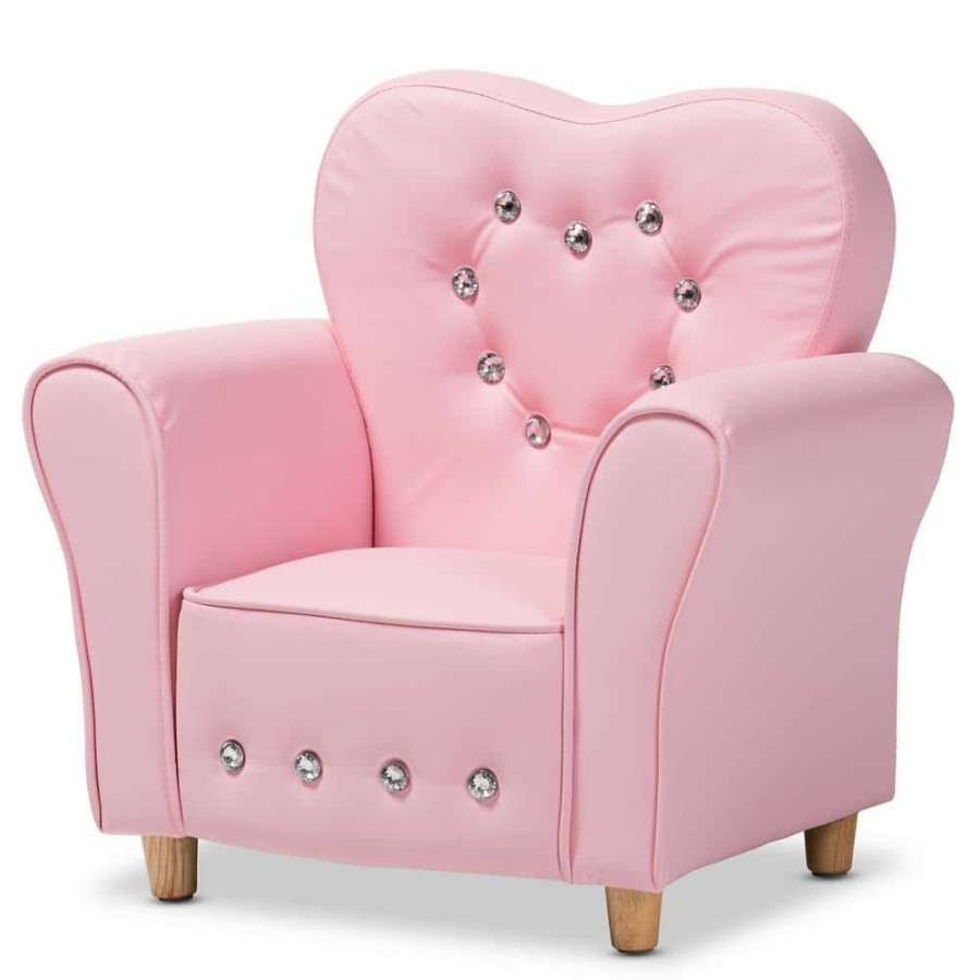 Entryway Furniture * | Mabel Pink Faux Leather Kids Armchair By Baxton Studio