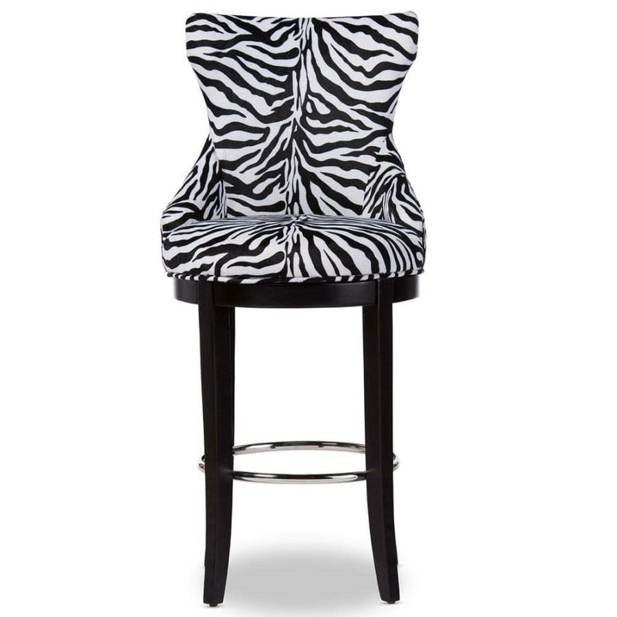 Bar Furniture * | Peace Zebra Printed Fabric Upholstered Bar Stool By Baxton Studio