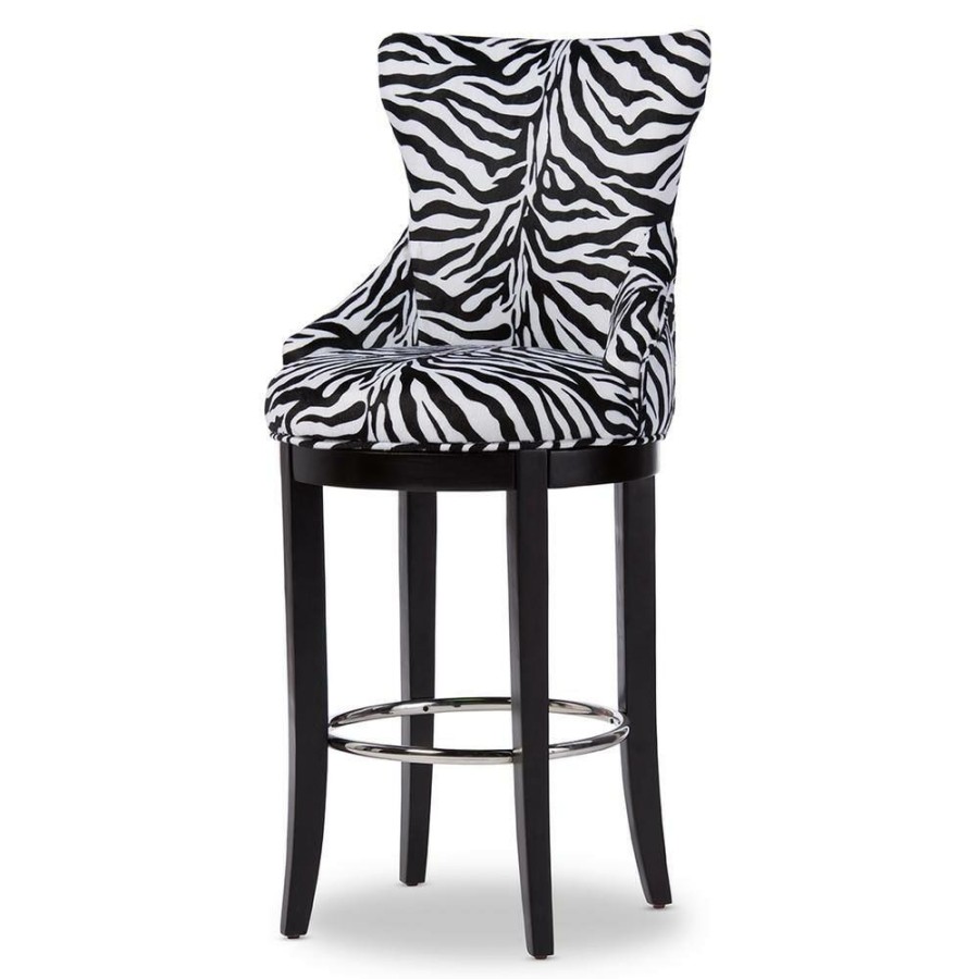 Bar Furniture * | Peace Zebra Printed Fabric Upholstered Bar Stool By Baxton Studio