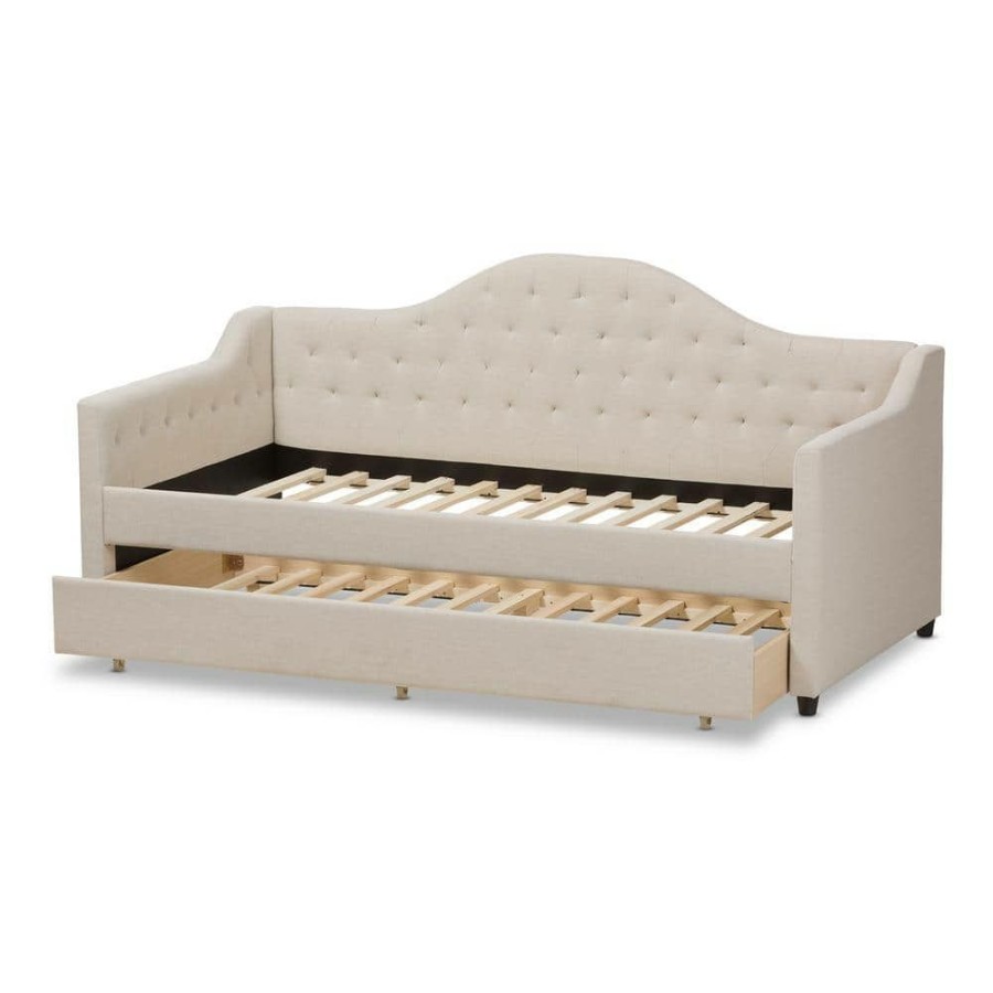 Bedroom Furniture * | Perry Light Beige Daybed With Trundle By Baxton Studio