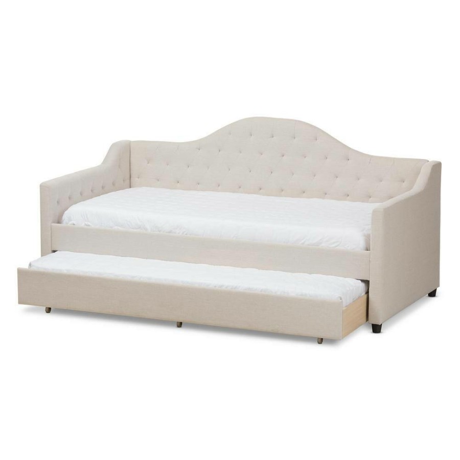 Bedroom Furniture * | Perry Light Beige Daybed With Trundle By Baxton Studio