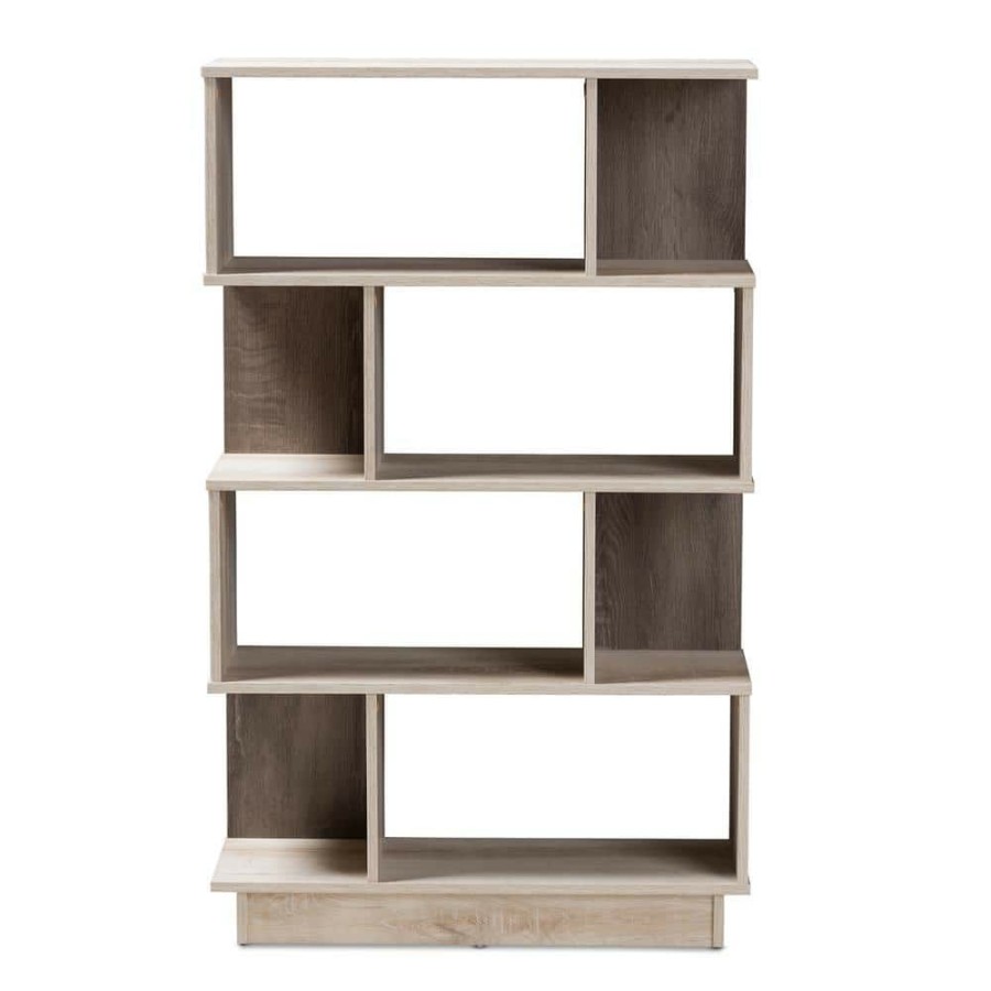 Bar Furniture * | 50.2 In. Oak Brown Wood 8-Shelf Etagere Bookcase With Open Back By Baxton Studio