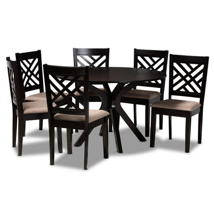 Living Room Furniture * | Norah 7-Piece Sand And Dark Brown Dining Set By Baxton Studio