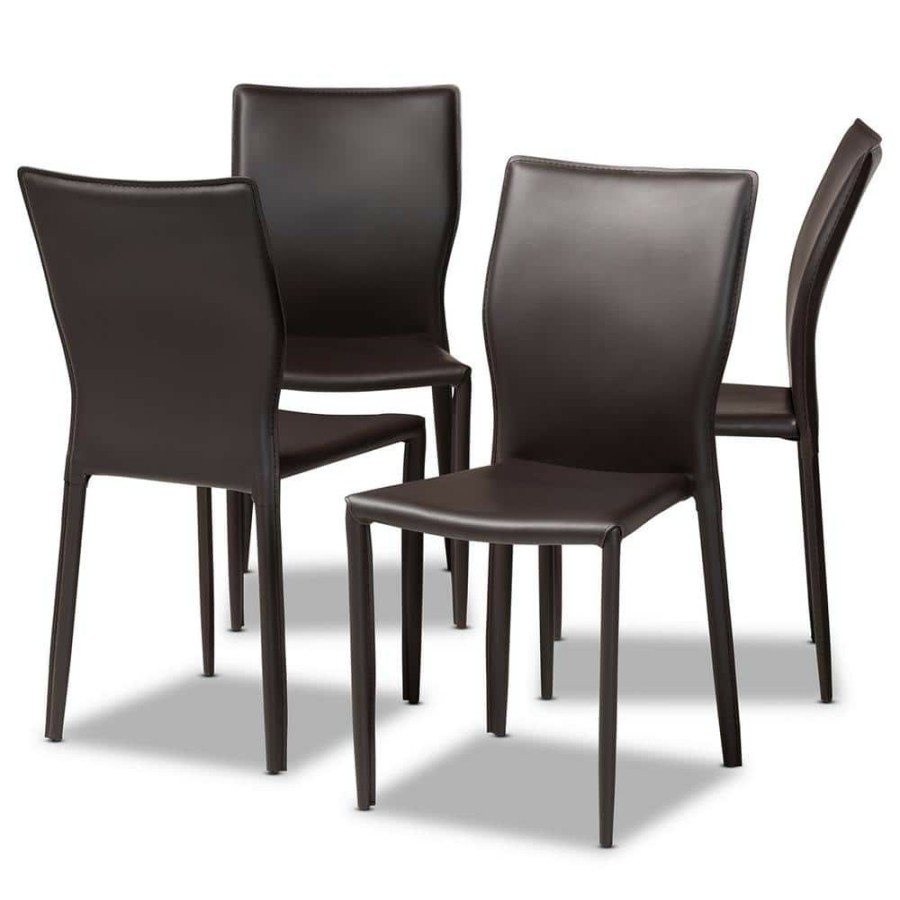 Living Room Furniture * | Heidi Dark Brown Faux Leather Dining Chair (Set Of 4) By Baxton Studio