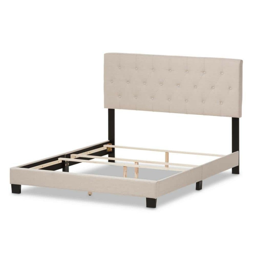 Bedroom Furniture * | Cassandra Beige Fabric Upholstered Full Bed By Baxton Studio