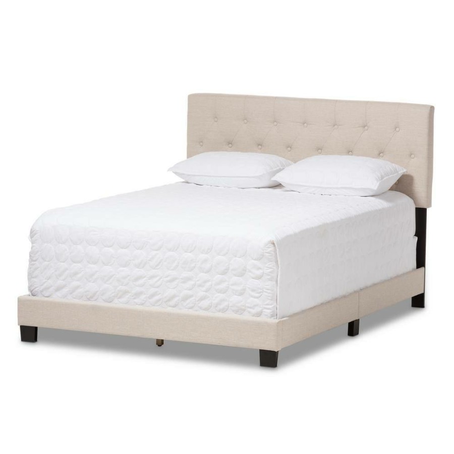 Bedroom Furniture * | Cassandra Beige Fabric Upholstered Full Bed By Baxton Studio