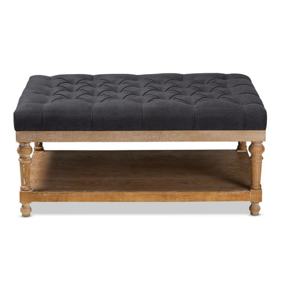 Living Room Furniture * | Lindsey Charcoal And Greywashed Storage Ottoman By Baxton Studio