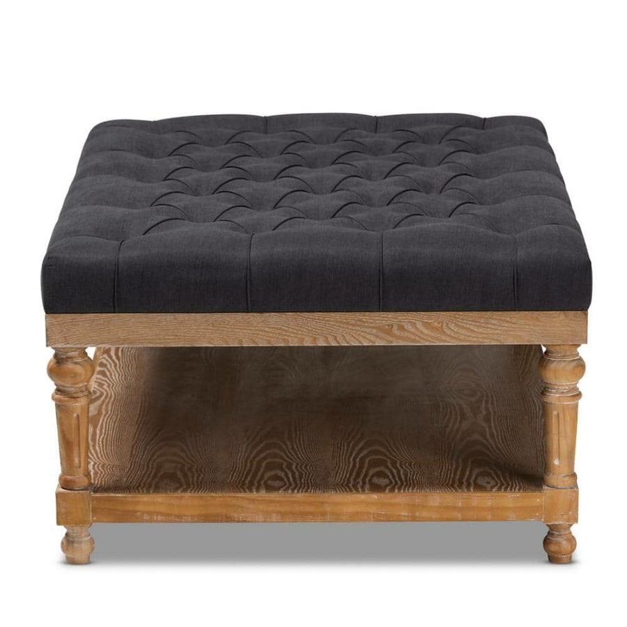 Living Room Furniture * | Lindsey Charcoal And Greywashed Storage Ottoman By Baxton Studio