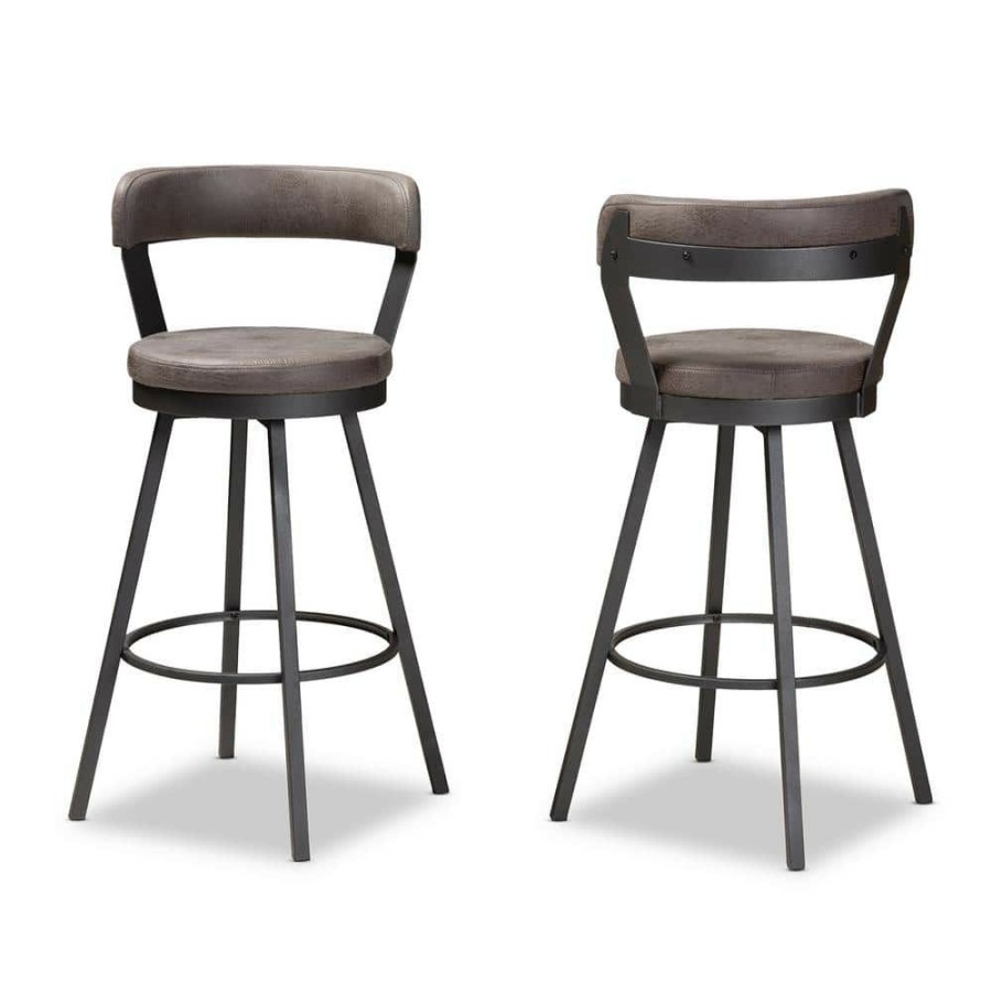 Bar Furniture * | Arcene 32 In. Gray And Black Bar Stool (Set Of 2) By Baxton Studio