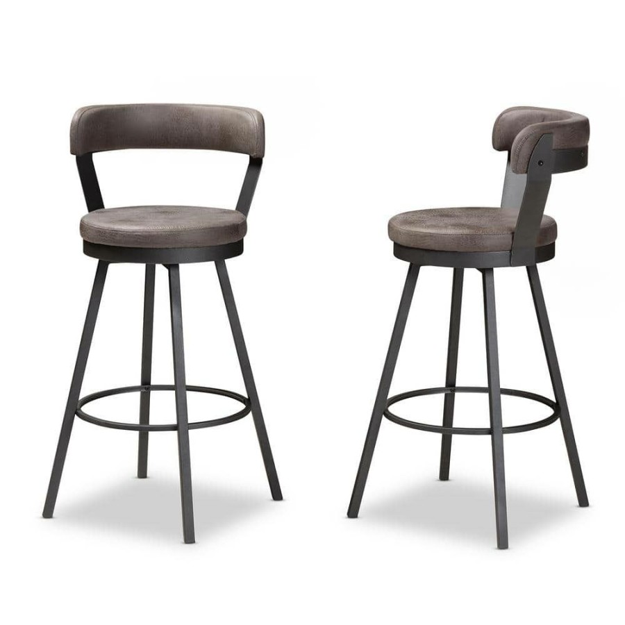 Bar Furniture * | Arcene 32 In. Gray And Black Bar Stool (Set Of 2) By Baxton Studio