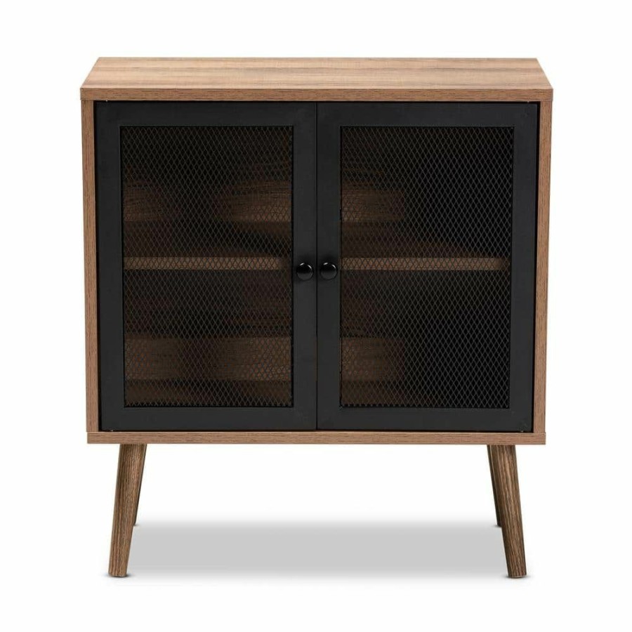 Living Room Furniture * | Yuna Natural Brown And Black Storage Cabinet By Baxton Studio