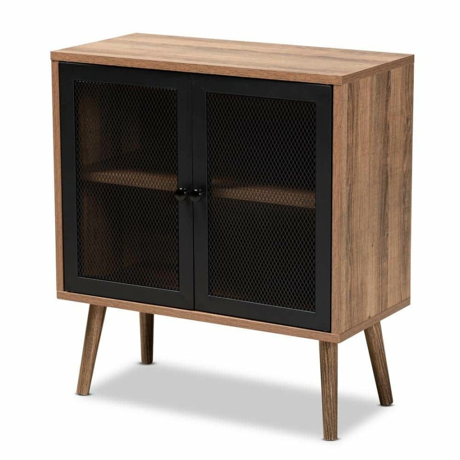 Living Room Furniture * | Yuna Natural Brown And Black Storage Cabinet By Baxton Studio