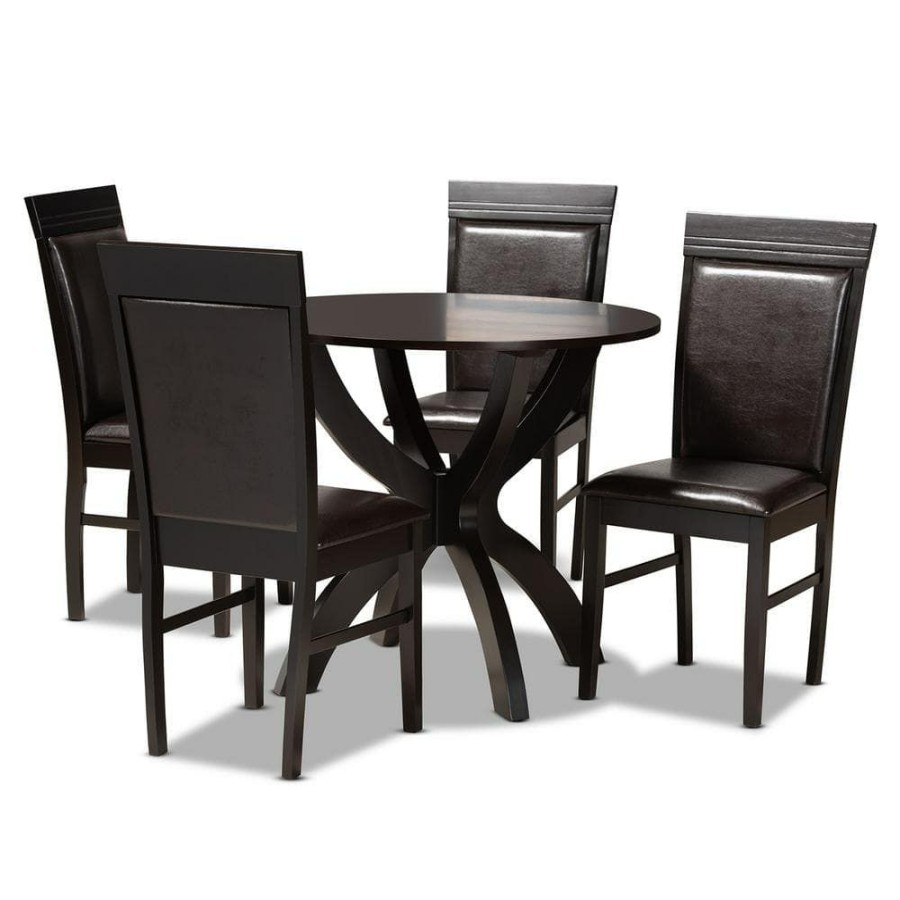 Living Room Furniture * | Ancel 5-Piece Dark Brown Dining Set By Baxton Studio