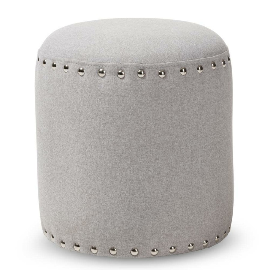 Living Room Furniture * | Rosine Light Gray Nailhead Trim Ottoman By Baxton Studio