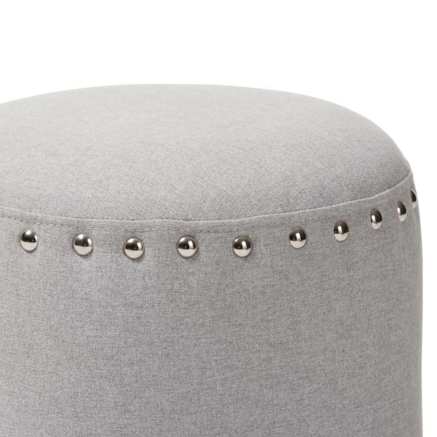 Living Room Furniture * | Rosine Light Gray Nailhead Trim Ottoman By Baxton Studio