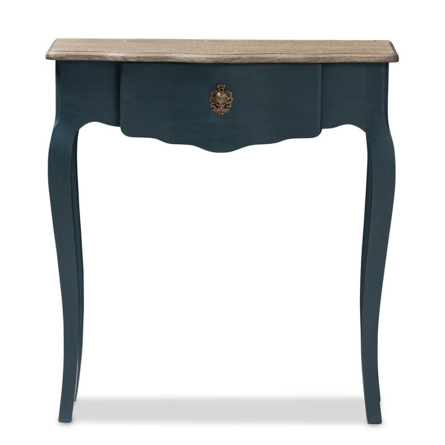 Living Room Furniture * | Mazarine 30 In. Blue Standard Rectangle Wood Console Table With Drawers By Baxton Studio