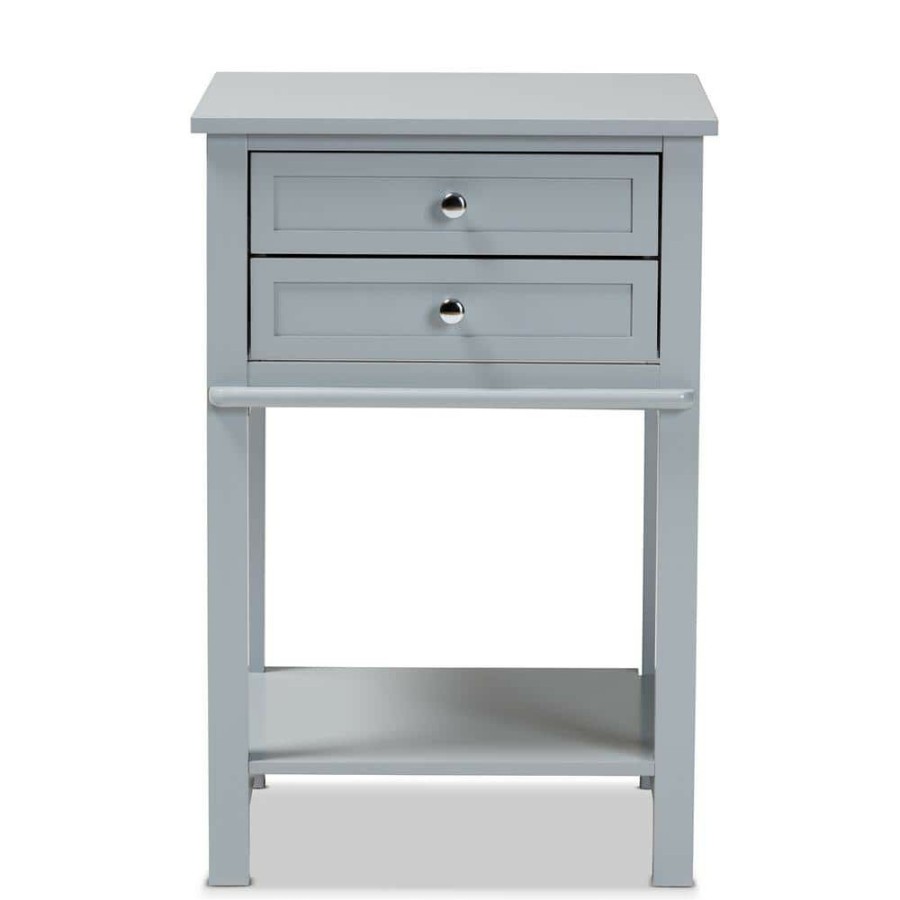 Bedroom Furniture * | Willow 2-Drawer Light Grey Nightstand By Baxton Studio