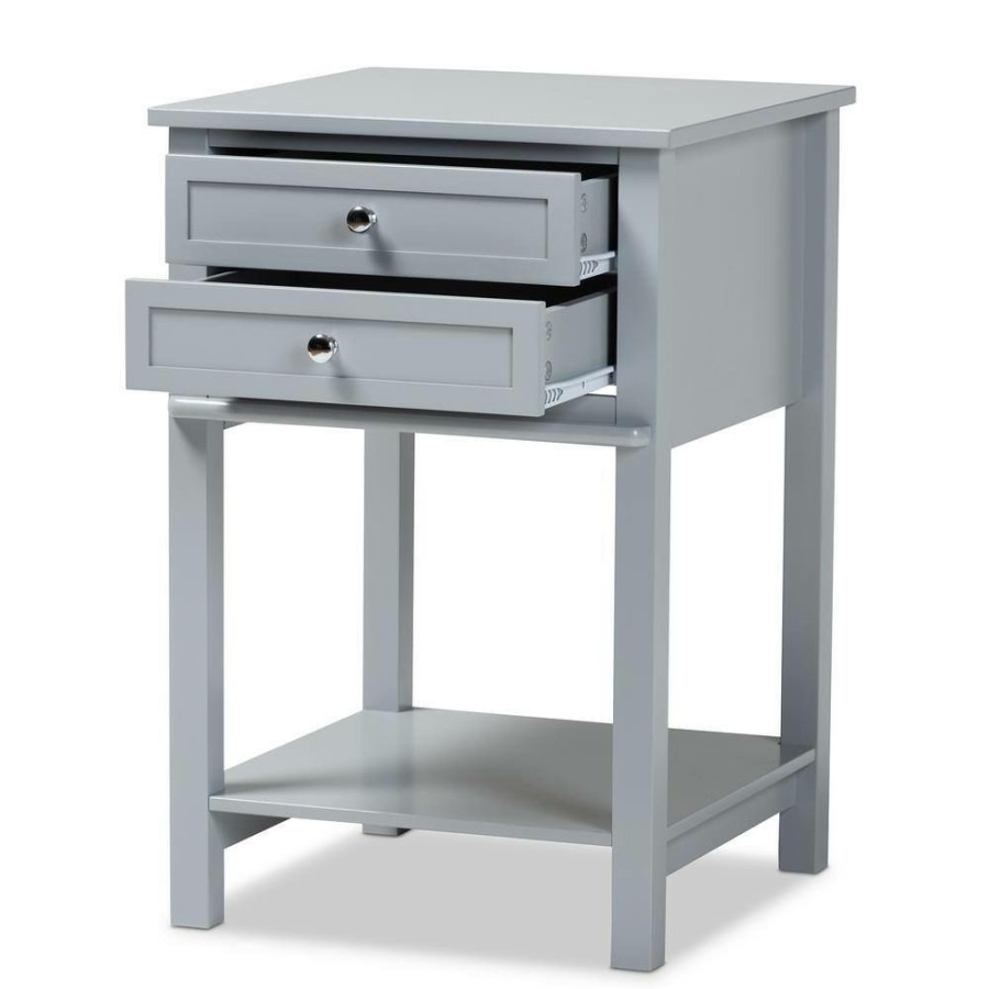 Bedroom Furniture * | Willow 2-Drawer Light Grey Nightstand By Baxton Studio