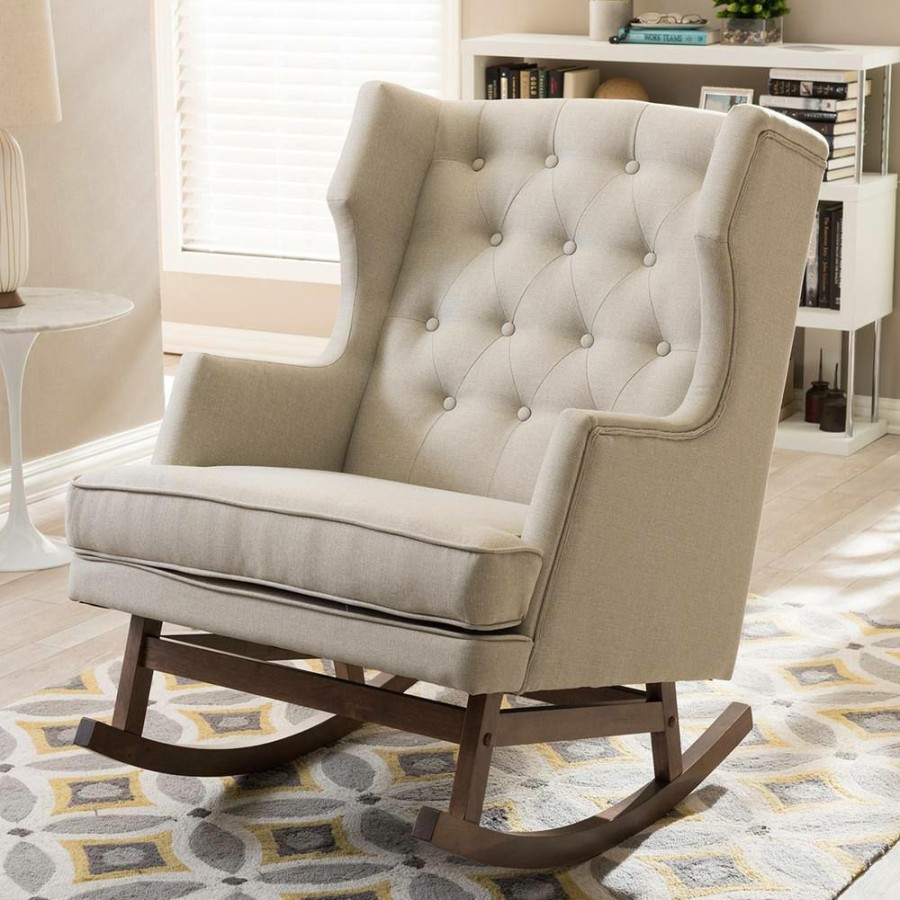 Entryway Furniture * | Iona Mid-Century Beige Fabric Upholstered Rocking Chair By Baxton Studio