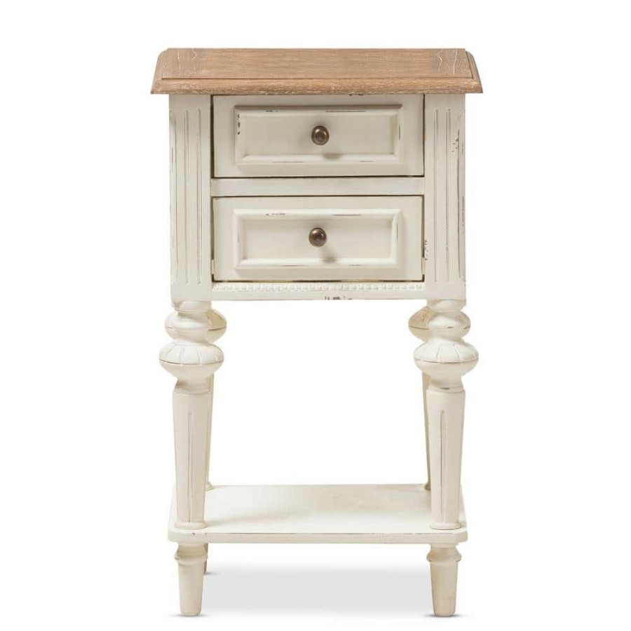 Bedroom Furniture * | Marquetterie French Provincial White Finished 2-Drawer Nightstand By Baxton Studio