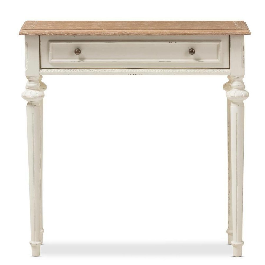 Entryway Furniture * | Marquetterie 10 In. White/Natural Standard Rectangle Wood Console Table With Drawers By Baxton Studio