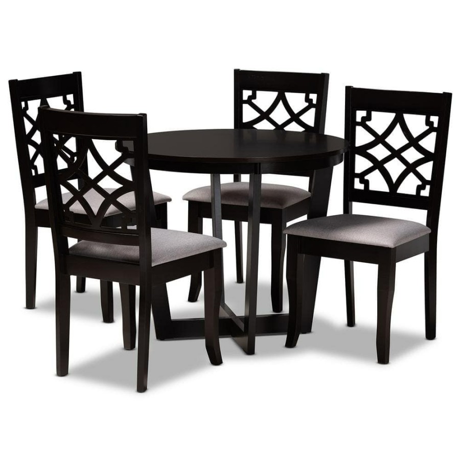 Living Room Furniture * | Tricia 5-Piece Grey And Dark Brown Dining Set By Baxton Studio