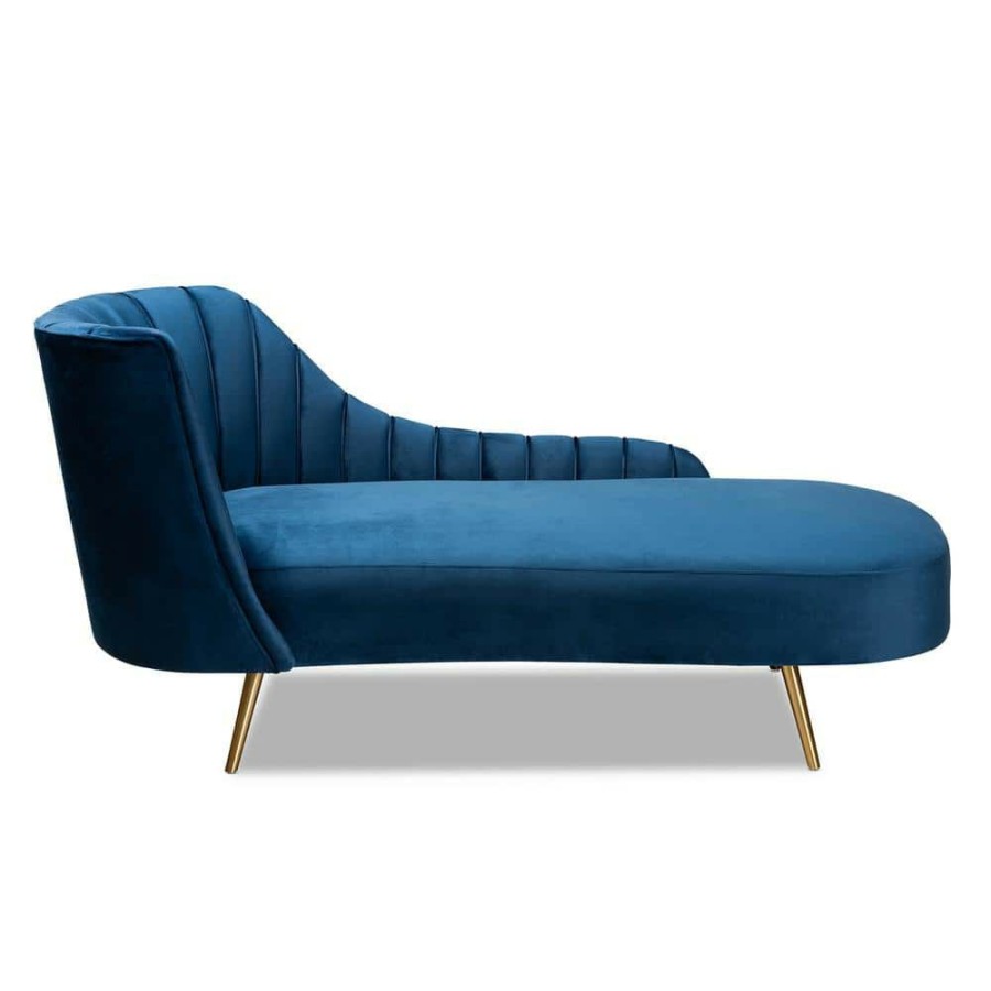 Living Room Furniture * | Kailyn Navy Blue And Gold Chaise By Baxton Studio