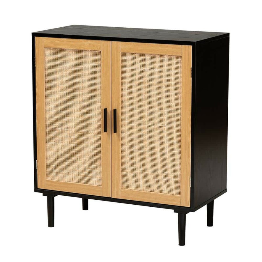 Bar Furniture * | Maureen Espresso And Natural Brown Accent Storage Cabinet By Baxton Studio