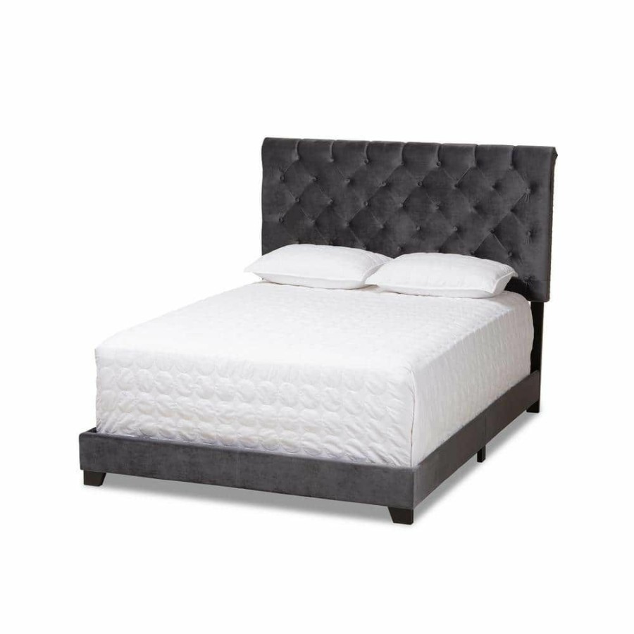 Bedroom Furniture * | Candace Dark Gray Queen Bed By Baxton Studio