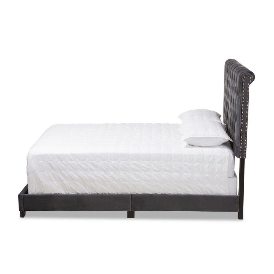 Bedroom Furniture * | Candace Dark Gray Queen Bed By Baxton Studio