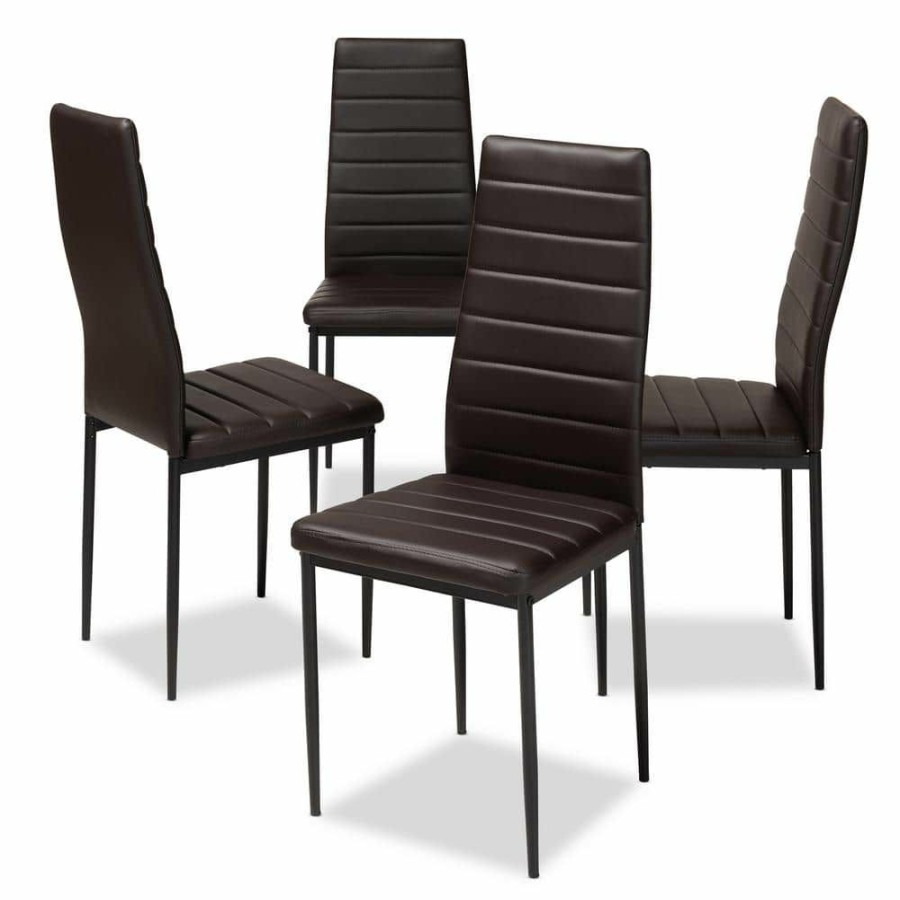 Living Room Furniture * | Armand Dark Brown Faux Leather Upholstered Dining Chair (Set Of 4) By Baxton Studio