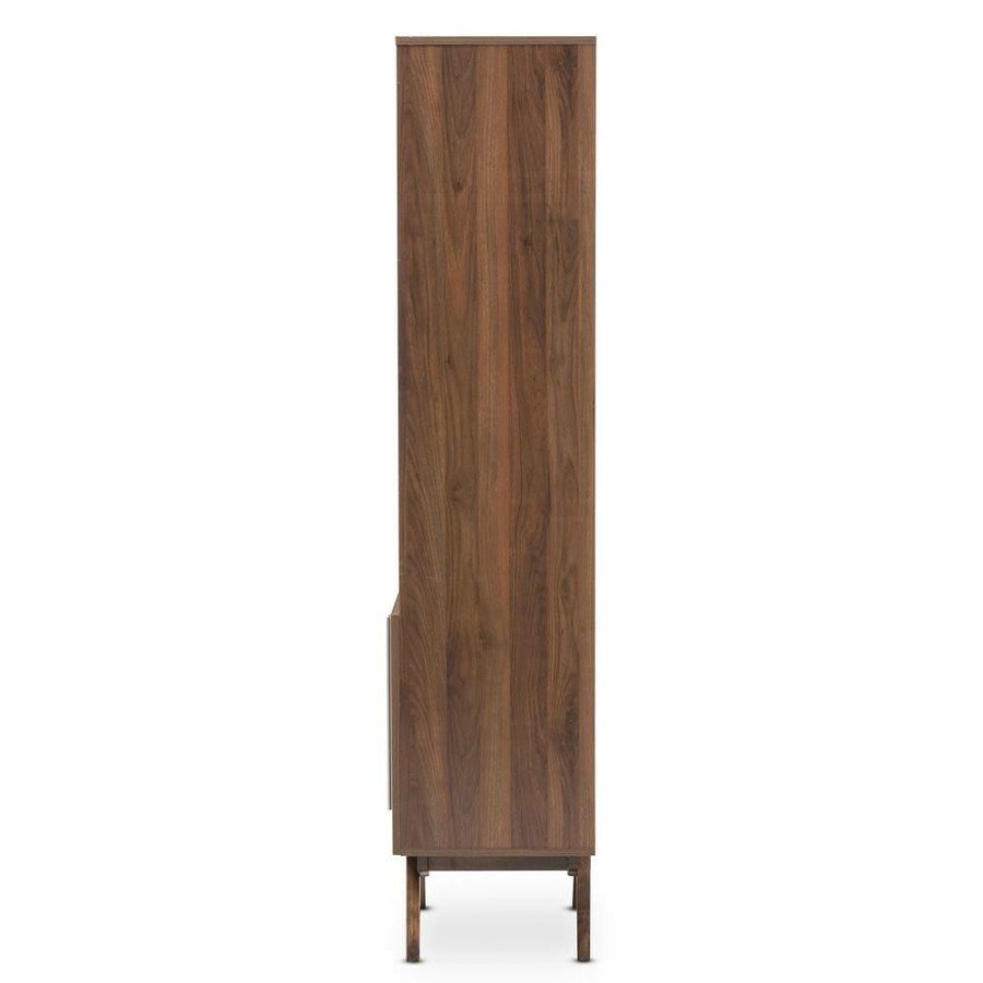 Bar Furniture * | 70.83 In. Brown Wood 3-Shelf Accent Bookcase With Doors By Baxton Studio