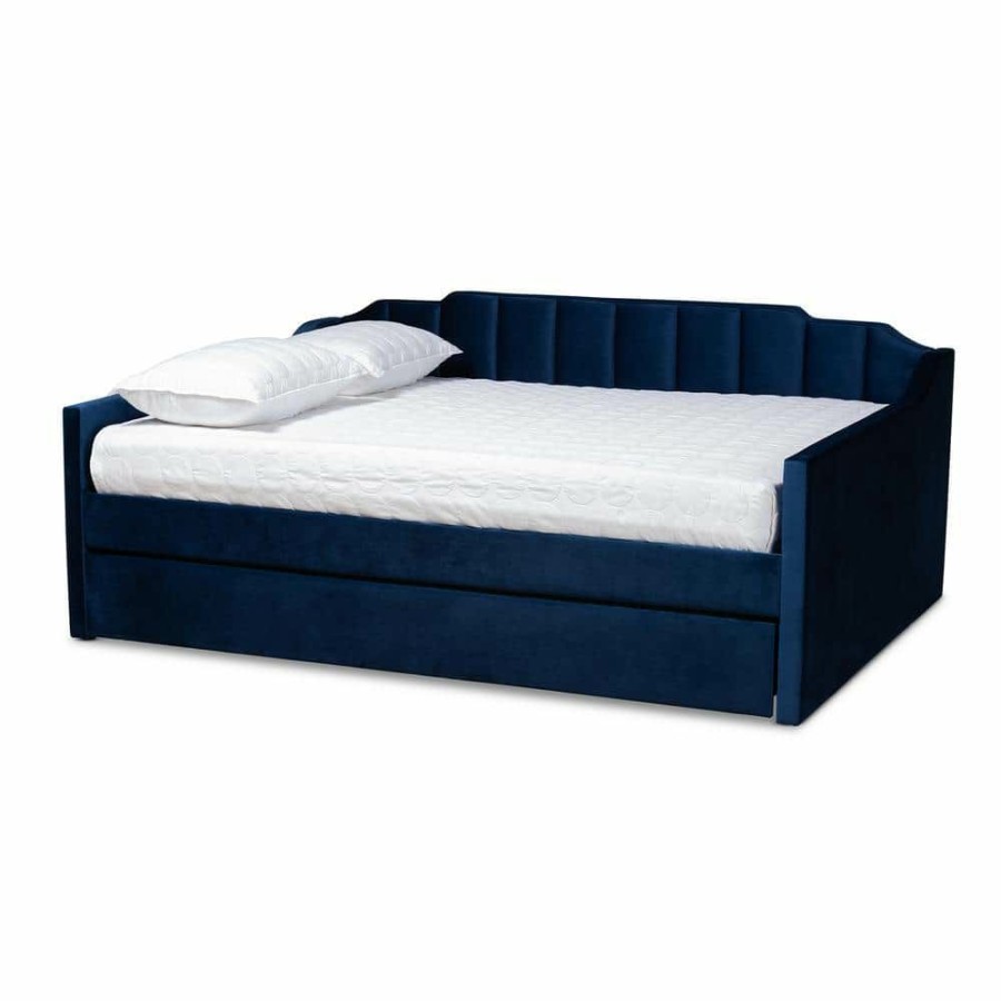 Bedroom Furniture * | Lennon Blue Full Size Daybed With Trundle By Baxton Studio