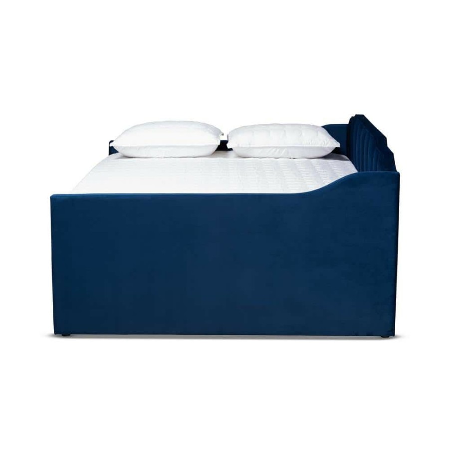 Bedroom Furniture * | Lennon Blue Full Size Daybed With Trundle By Baxton Studio