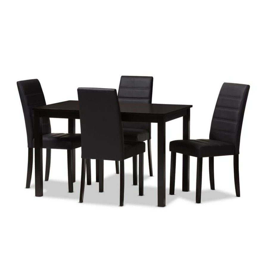 Living Room Furniture * | Lorelle 5-Piece Dark Brown Dining Set By Baxton Studio