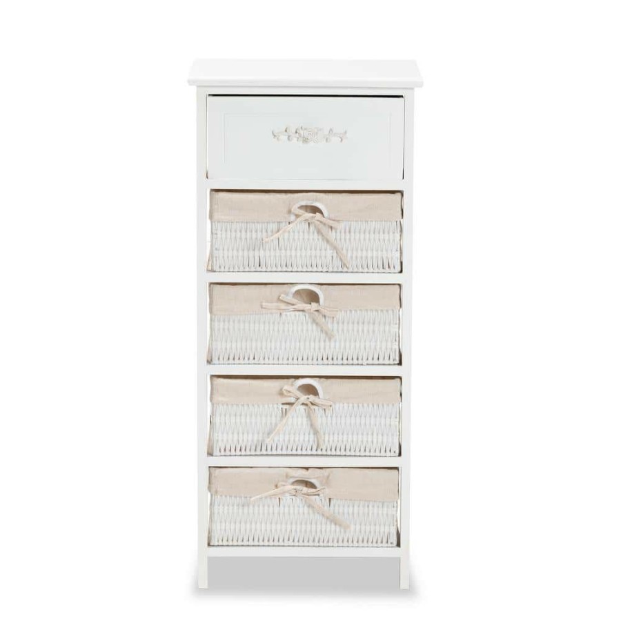 Bar Furniture * | Madelia White And Beige 1-Drawer Storage Unit By Baxton Studio