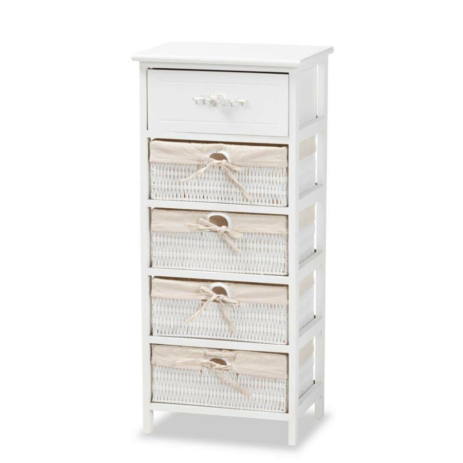 Bar Furniture * | Madelia White And Beige 1-Drawer Storage Unit By Baxton Studio