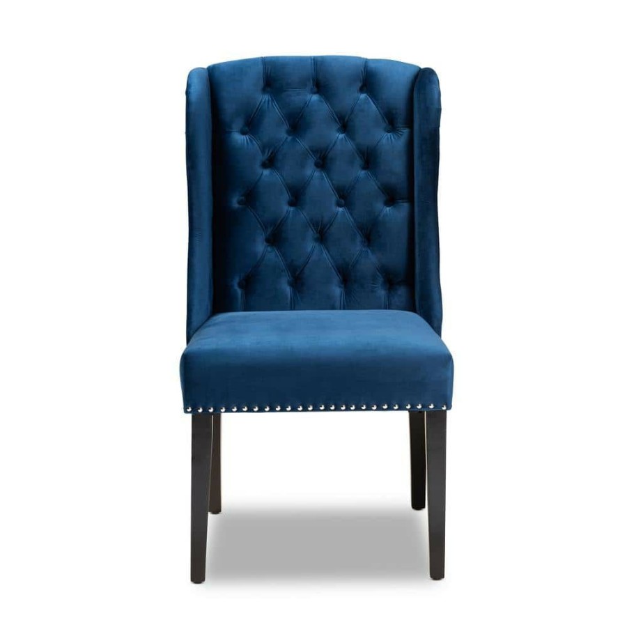 Living Room Furniture * | Lamont Navy Blue And Dark Brown Upholstered Dining Chair By Baxton Studio