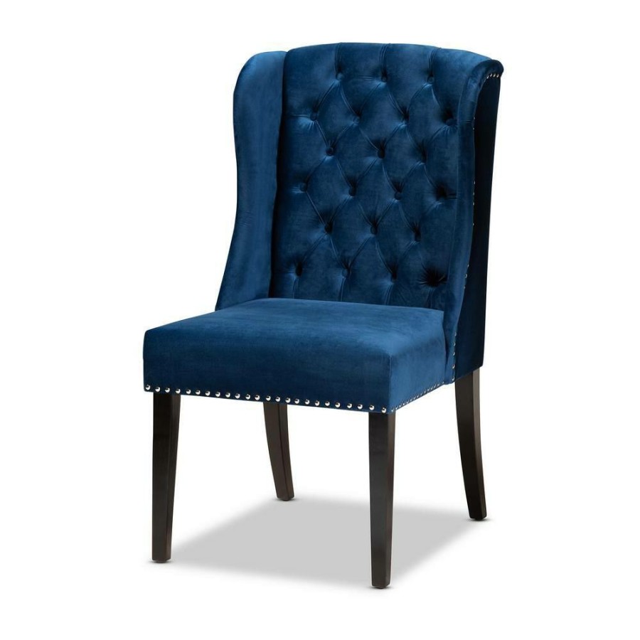 Living Room Furniture * | Lamont Navy Blue And Dark Brown Upholstered Dining Chair By Baxton Studio