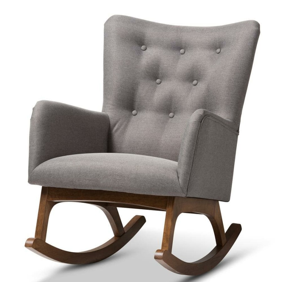 Entryway Furniture * | Waldmann Gray Fabric Rocking Chair By Baxton Studio