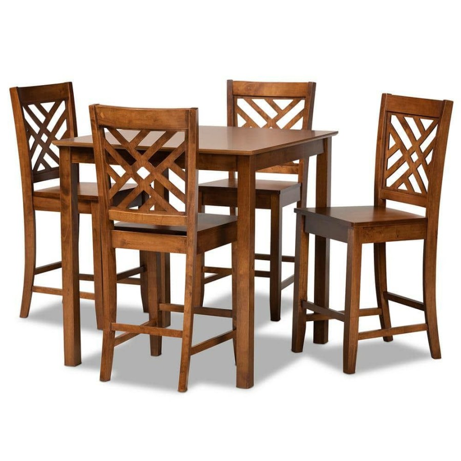 Living Room Furniture * | Caron 5-Piece Walnut Brown Pub Set By Baxton Studio